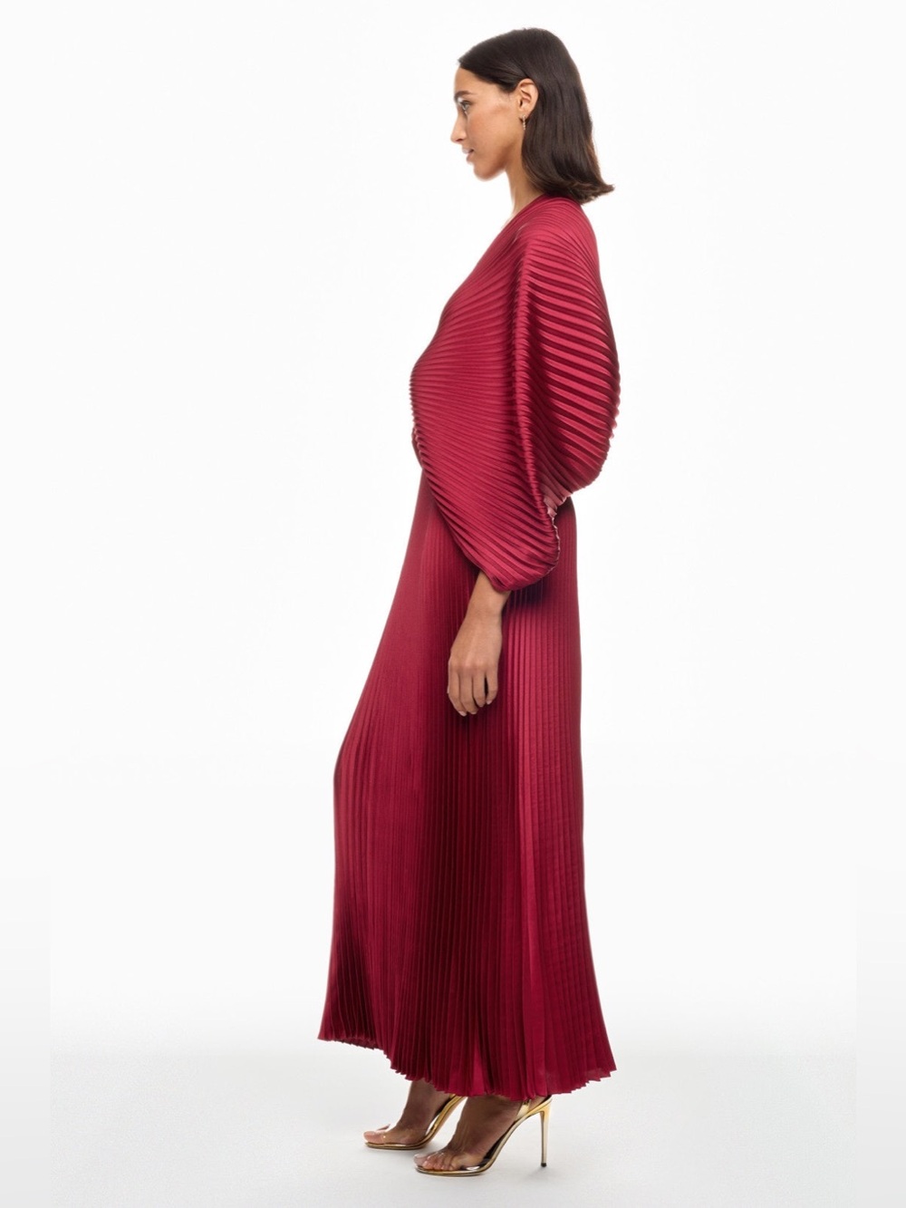 L’idee Versailles Red Pleated Balloon Sleeve Gown Size Lidee S - Picture 3 of 9